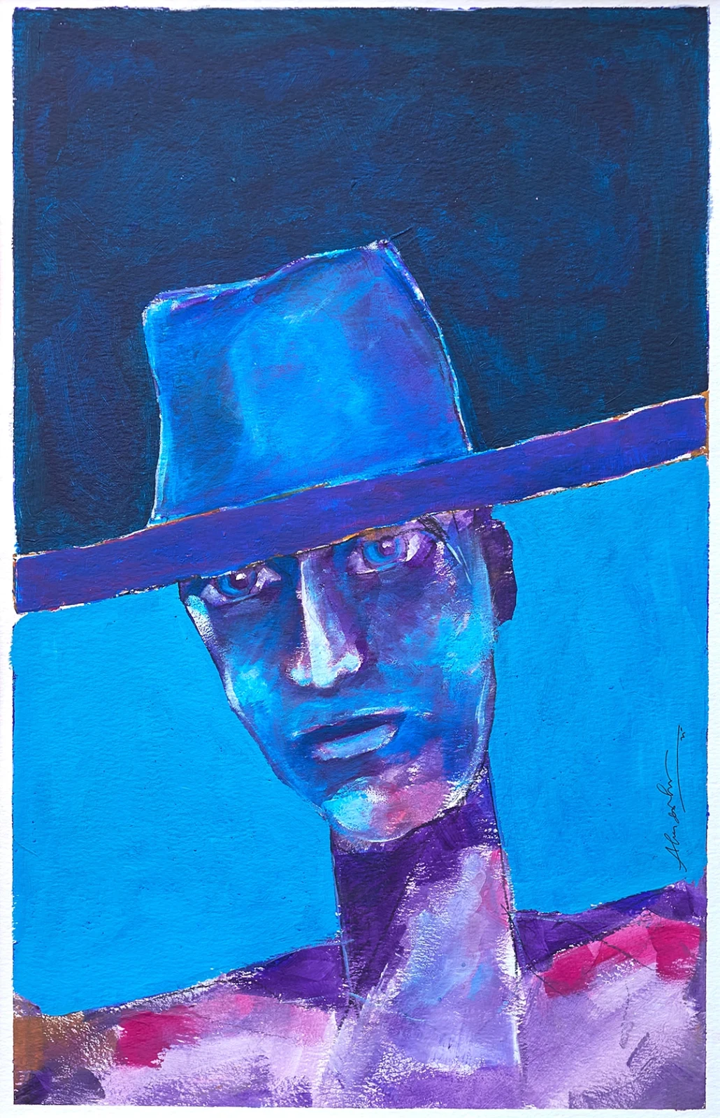 Homem chapéu aba azul