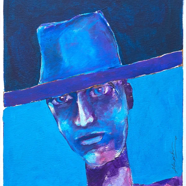 Homem chapéu aba azul