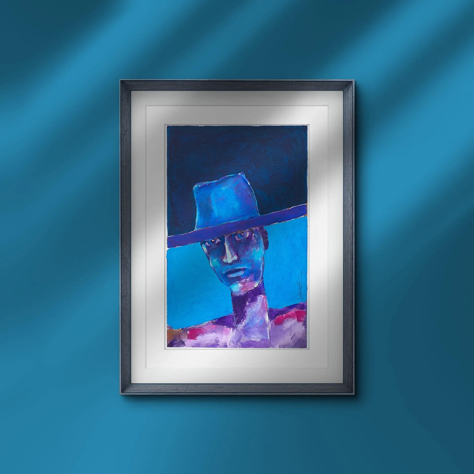 Homem chapéu aba azul — em contexto